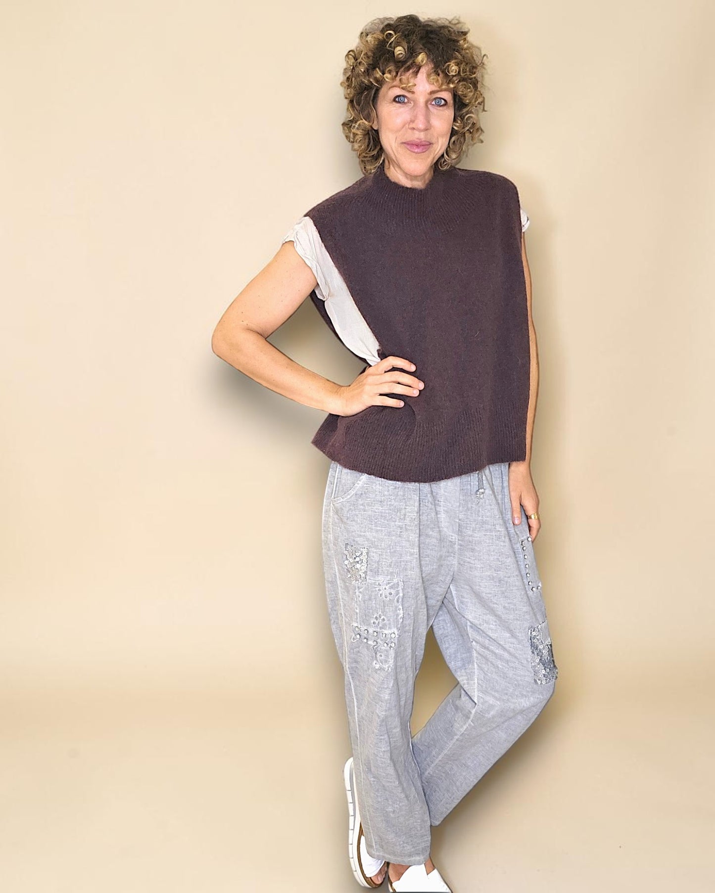 Drk Coffee Cowl Vest Baby Alpaca Blend Knit