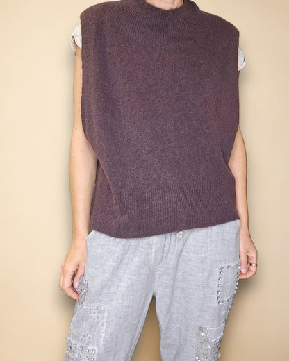 Drk Coffee Cowl Vest Baby Alpaca Blend Knit