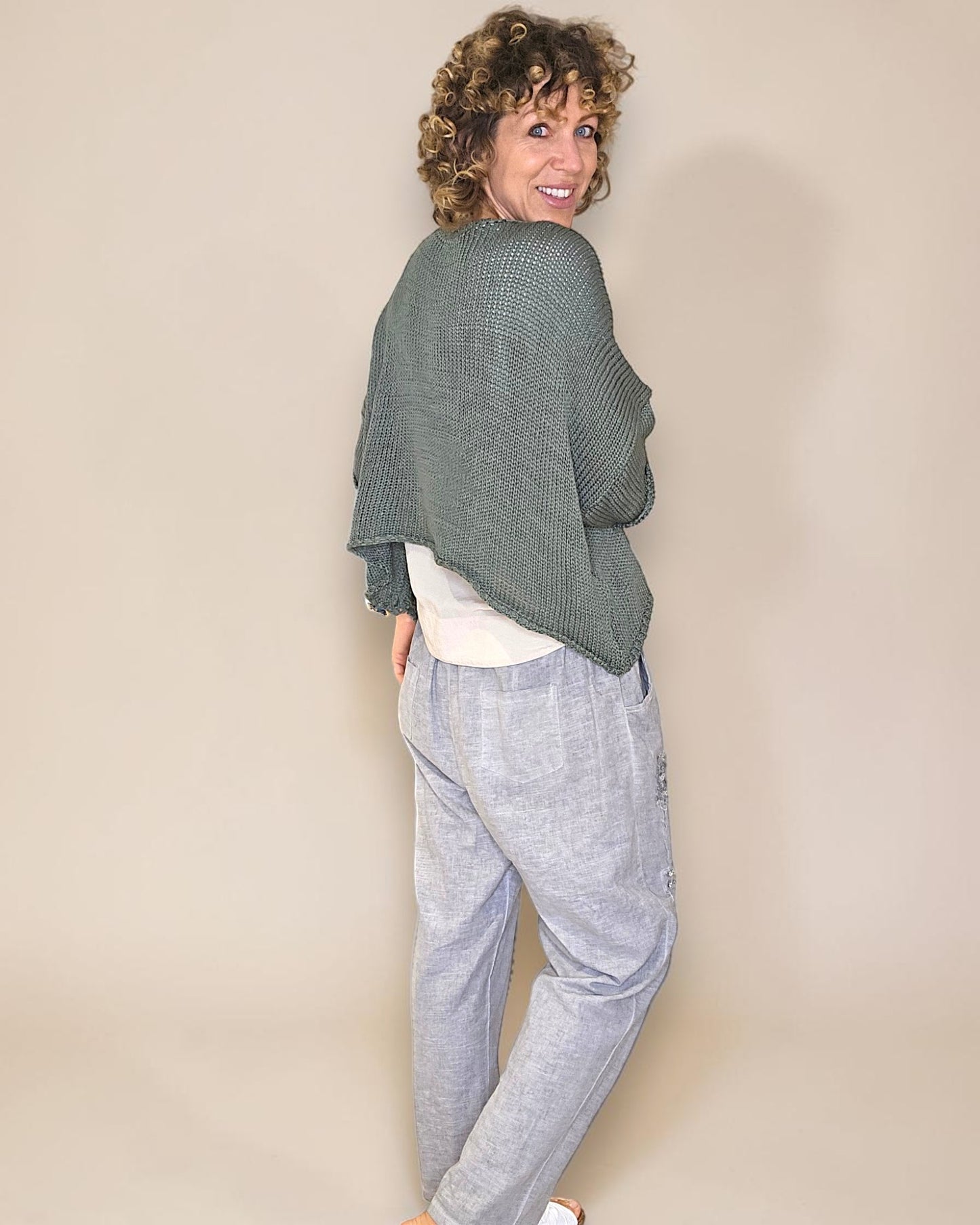 Forest Pure Cotton Crochet V-Neck Knit