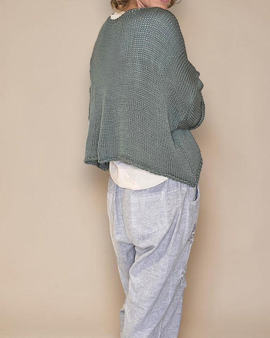 Forest Pure Cotton Crochet V-Neck Knit
