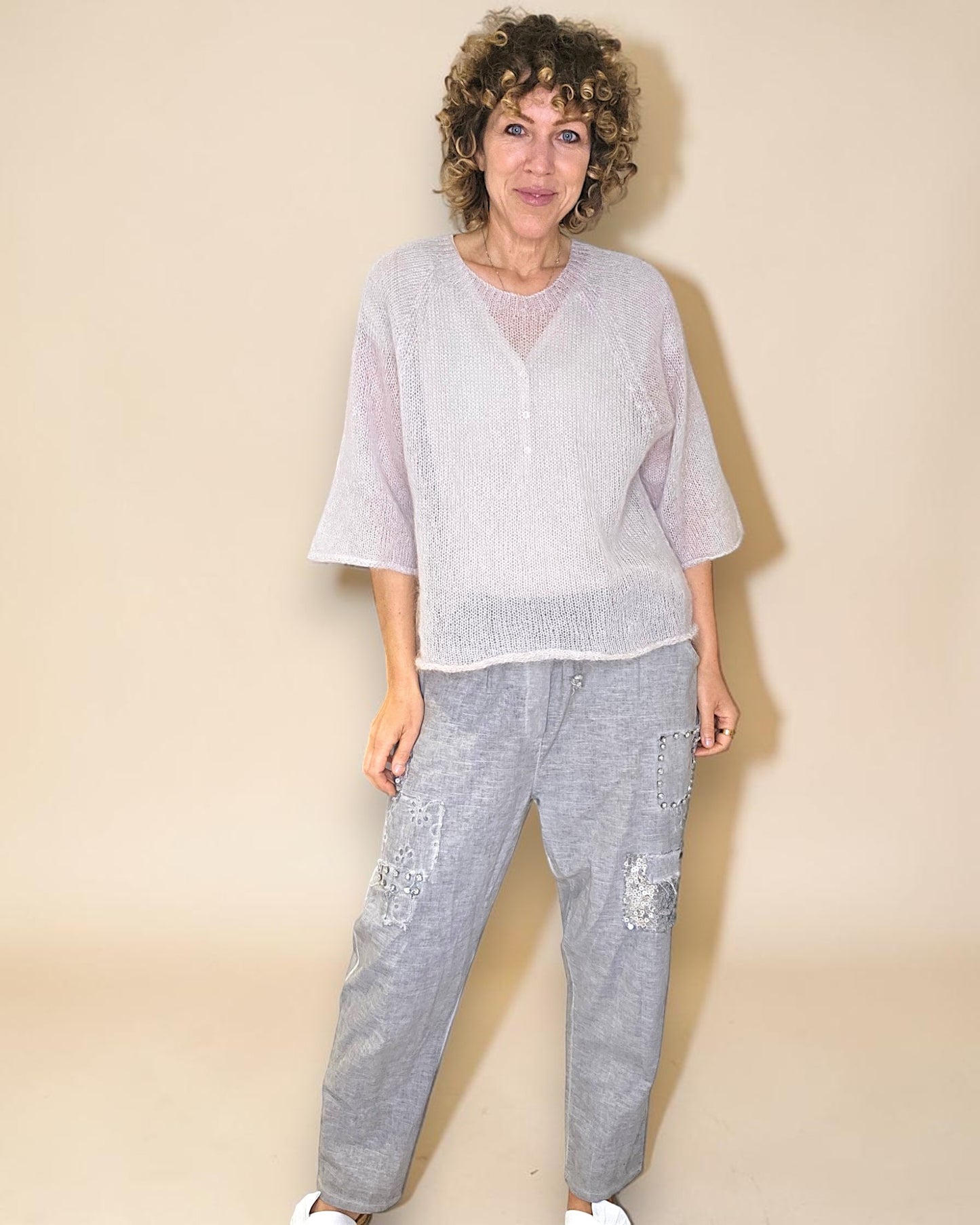Lght Grey See Through 75% Mohair Blend Top