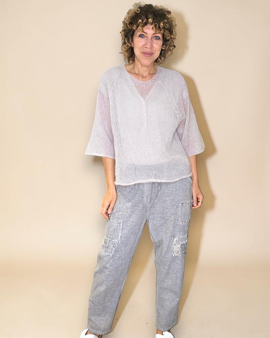 Lght Grey See Through 75% Mohair Blend Top
