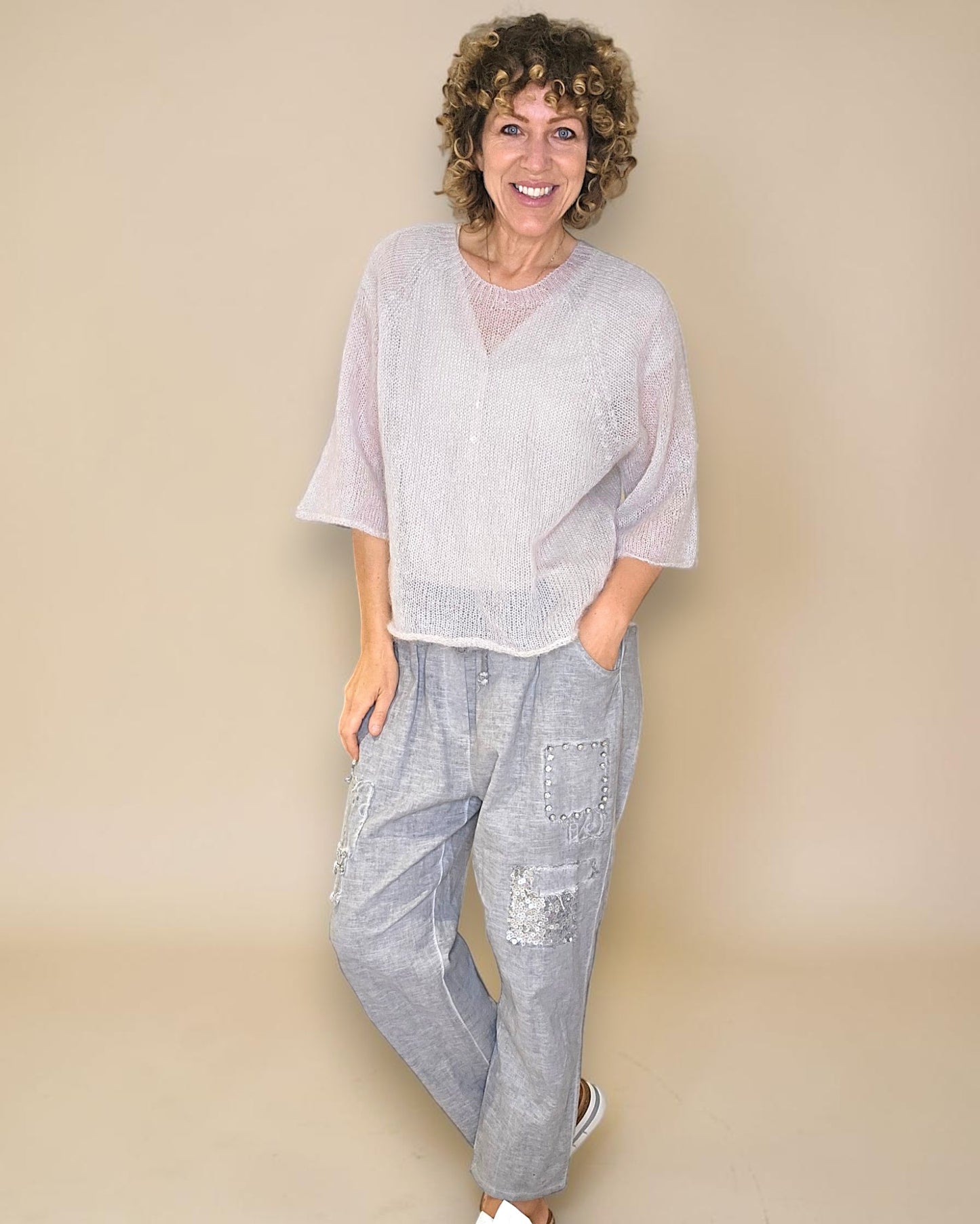 Lght Grey See Through 75% Mohair Blend Top