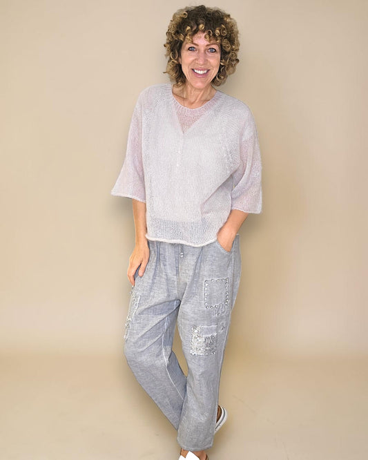 Lght Grey See Through 75% Mohair Blend Top