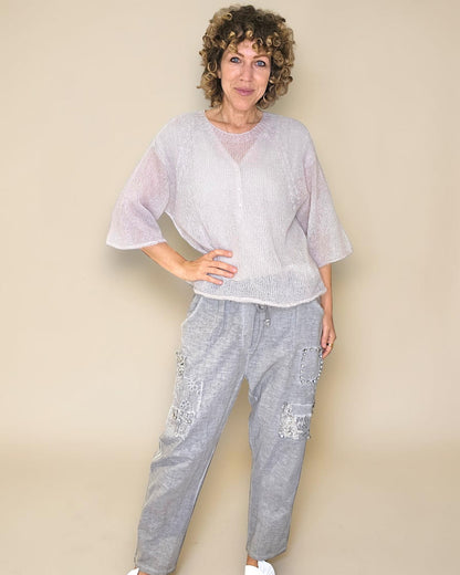 Lght Grey See Through 75% Mohair Blend Top