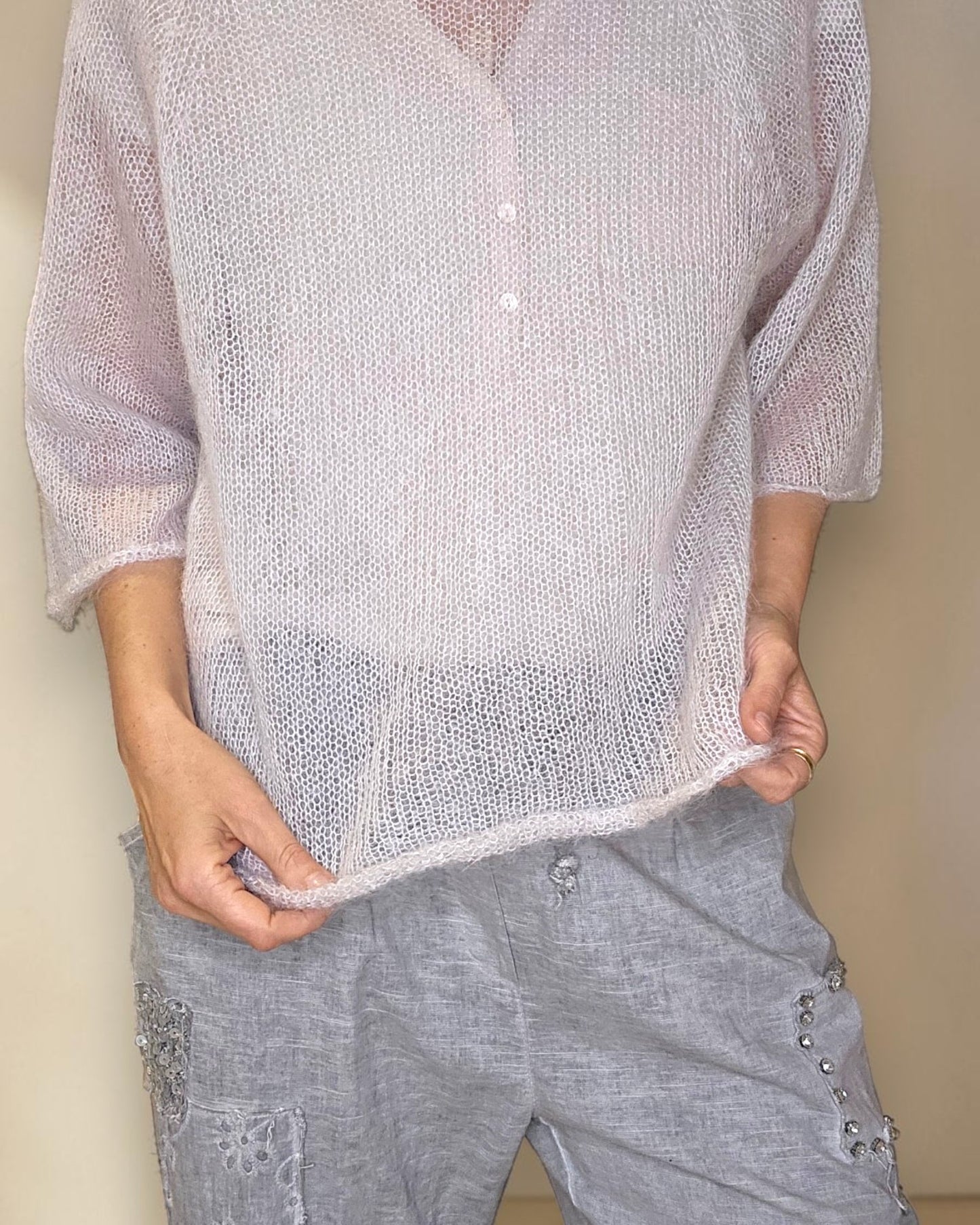 Lght Grey See Through 75% Mohair Blend Top