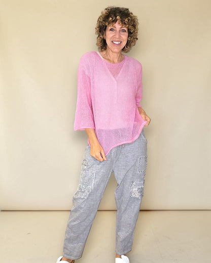 Cool Bubbelgum See Through 75% Mohair Blend Top