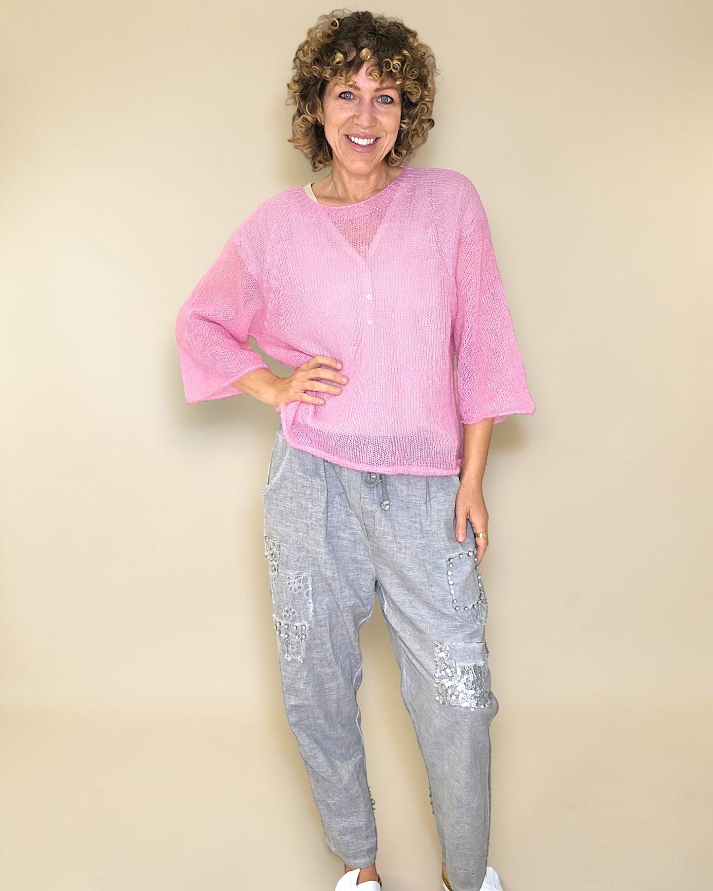 Cool Bubbelgum See Through 75% Mohair Blend Top