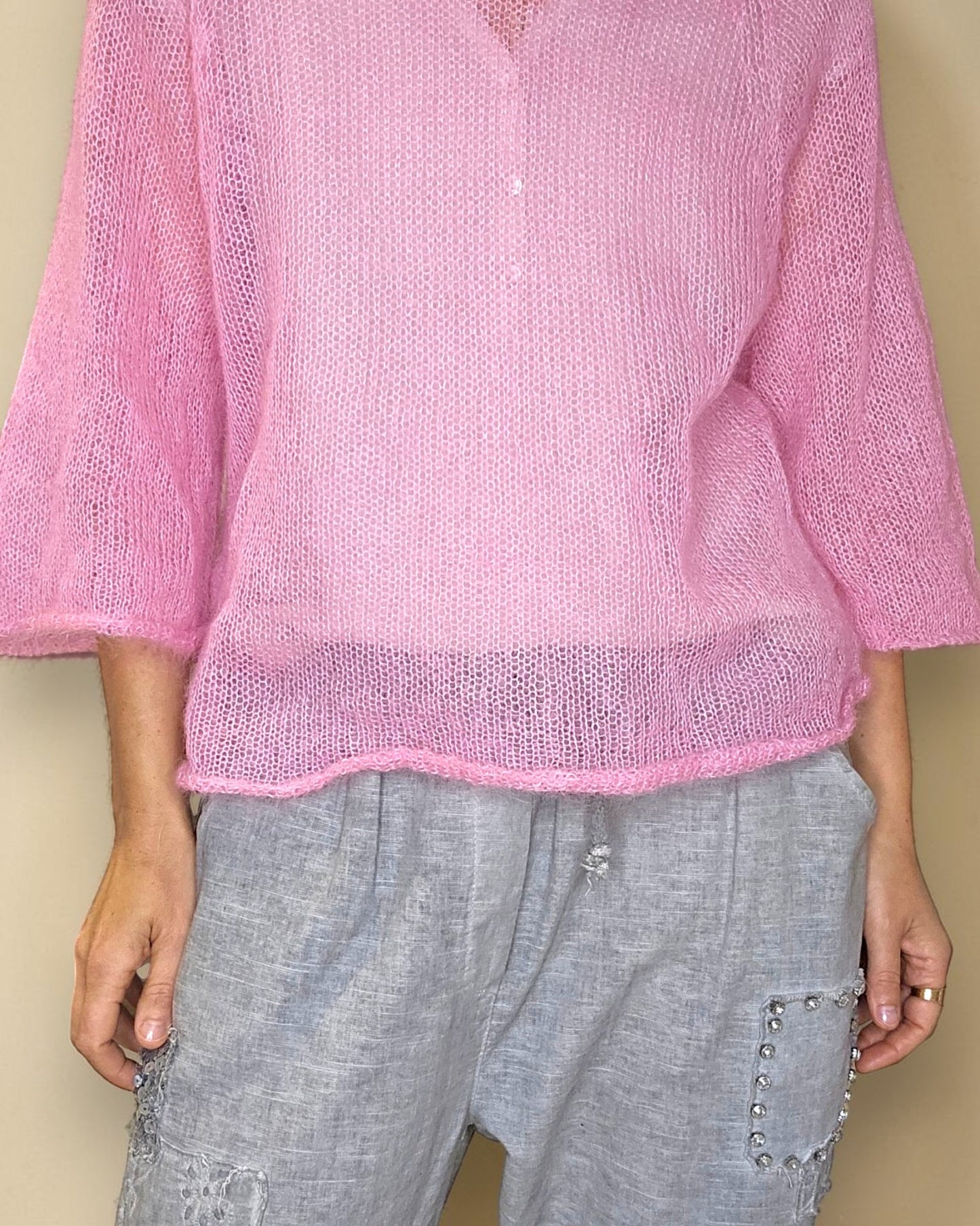 Cool Bubbelgum See Through 75% Mohair Blend Top