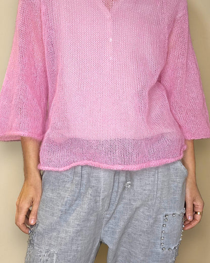 Cool Bubbelgum See Through 75% Mohair Blend Top