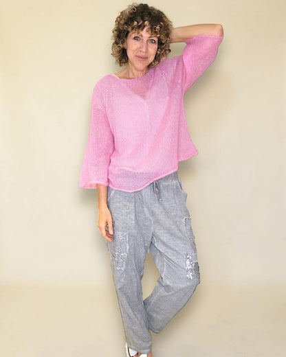 Cool Bubbelgum See Through 75% Mohair Blend Top