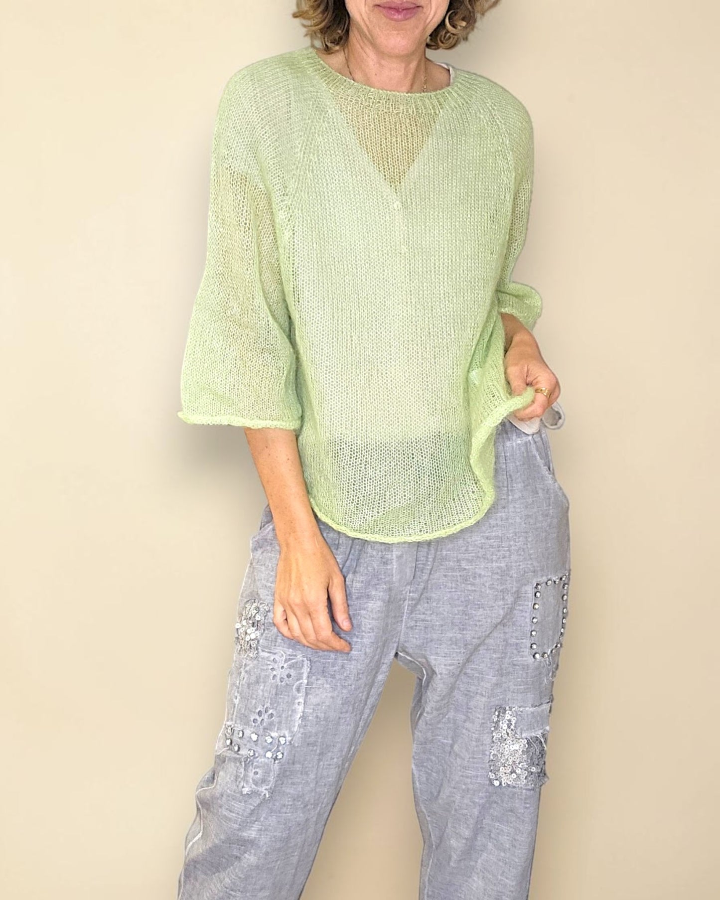 Lght Lime See Through 75% Mohair Blend Top