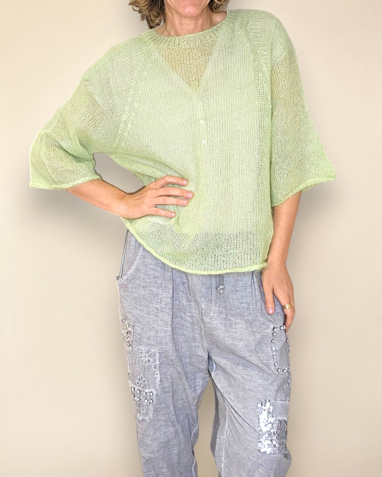 Lght Lime See Through 75% Mohair Blend Top