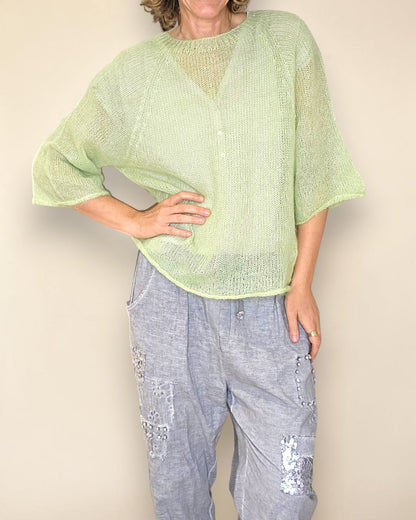 Lght Lime See Through 75% Mohair Blend Top