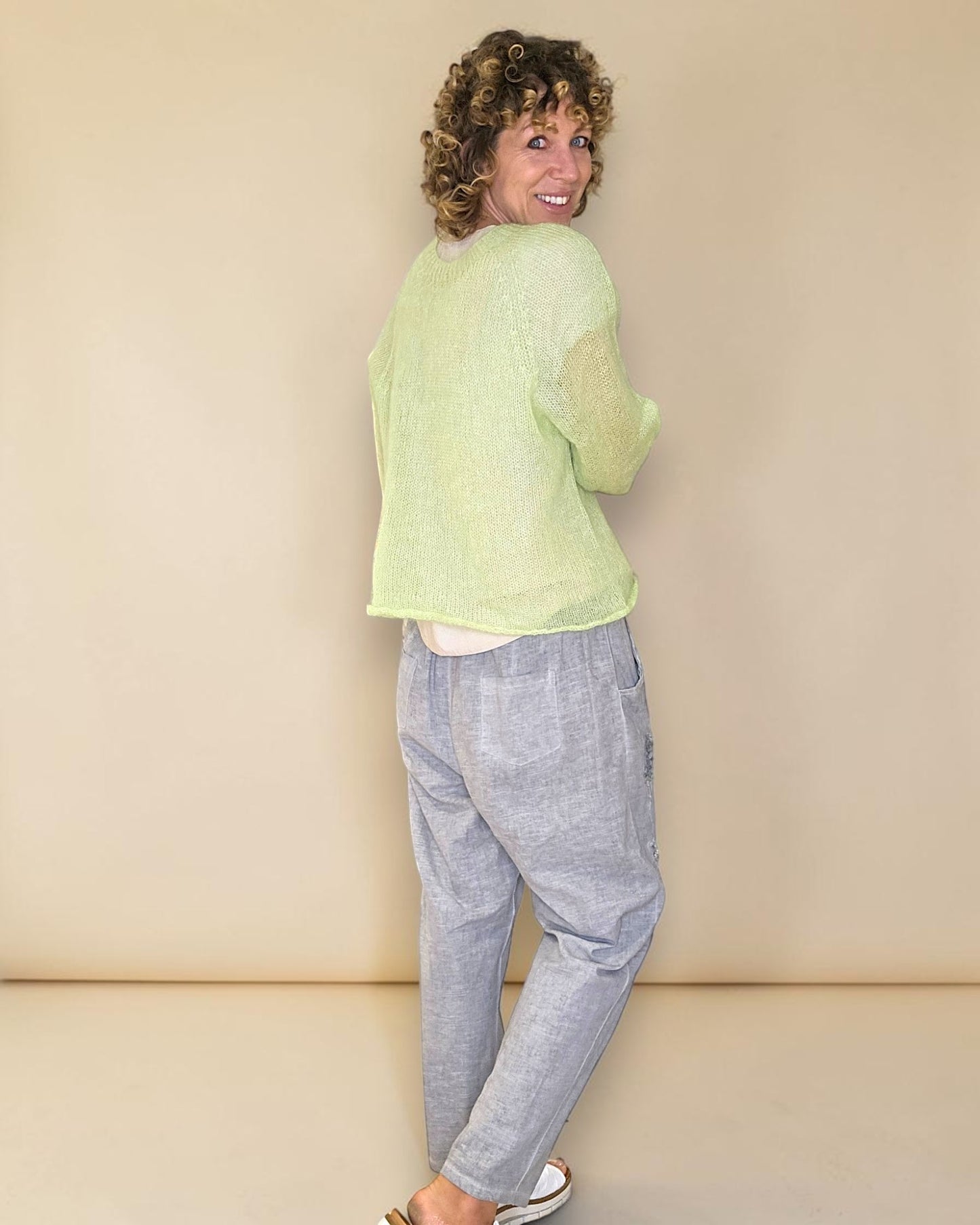 Lght Lime See Through 75% Mohair Blend Top