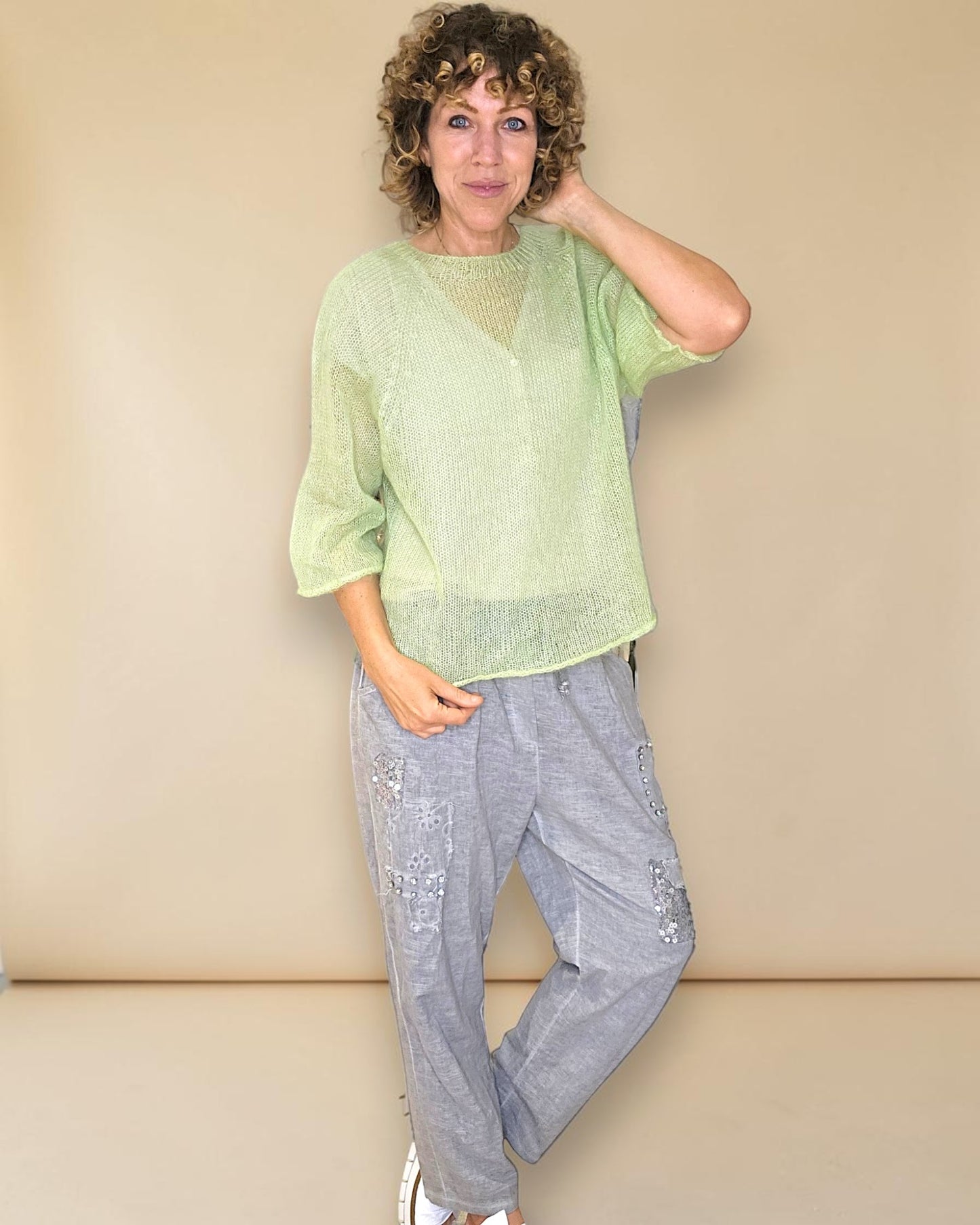 Lght Lime See Through 75% Mohair Blend Top