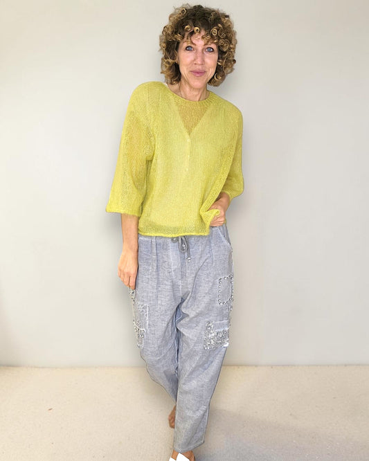 Avocado See Through 75% Mohair Blend Top
