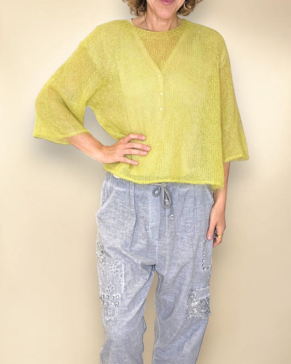 Avocado See Through 75% Mohair Blend Top