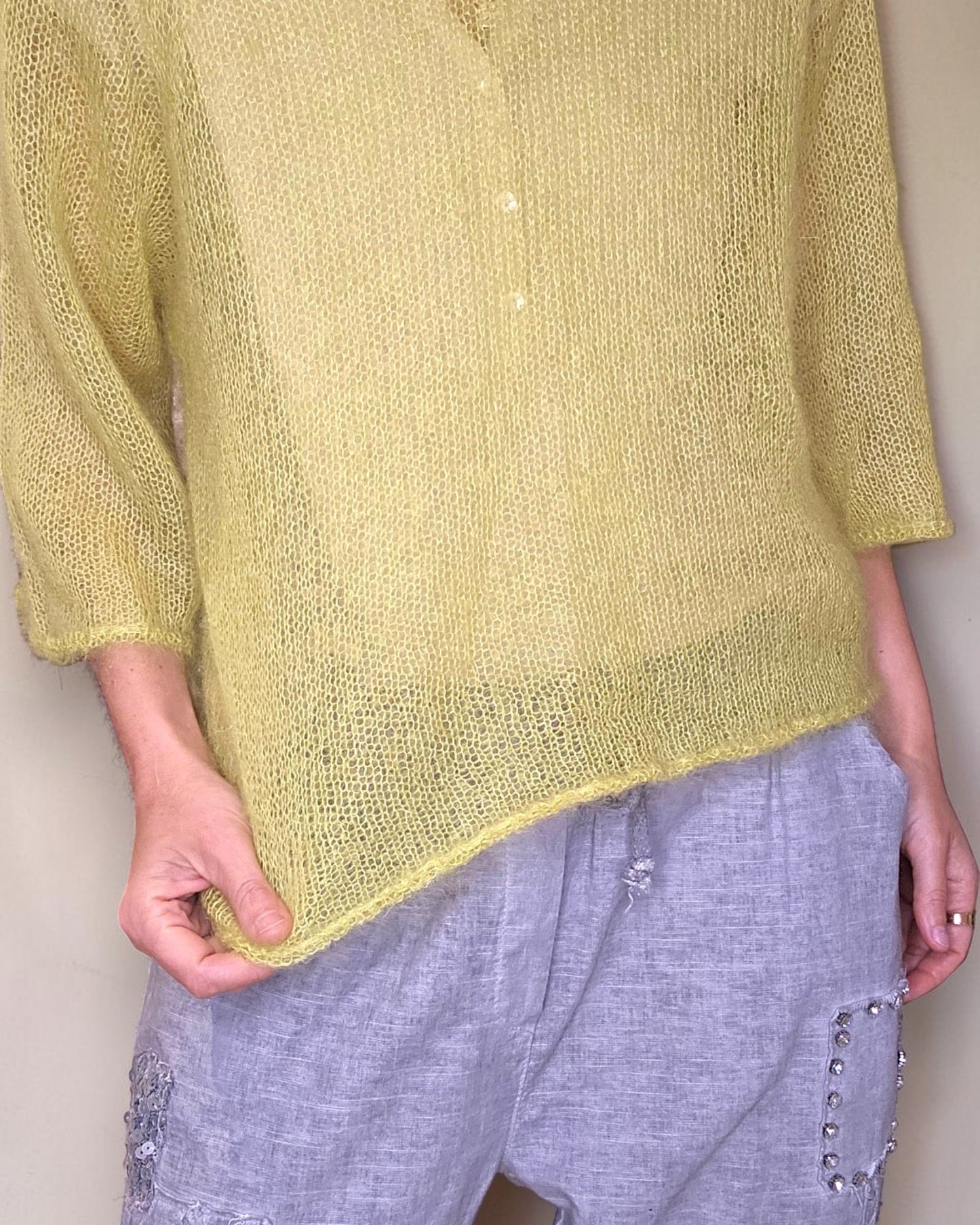 Avocado See Through 75% Mohair Blend Top