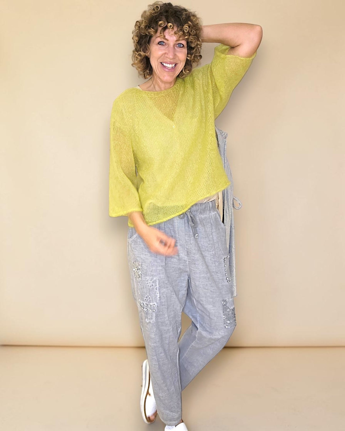 Avocado See Through 75% Mohair Blend Top