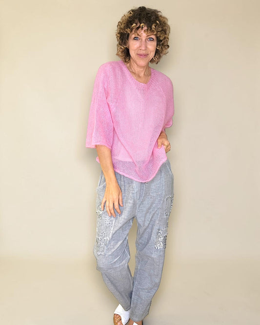 Warm Bubbelgum See Through 75% Mohair Blend Top