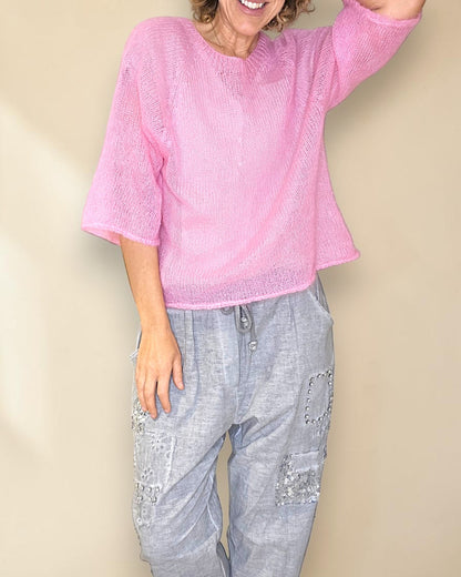 Warm Bubbelgum See Through 75% Mohair Blend Top