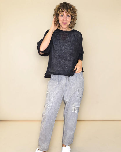 Black See Through 75% Mohair Blend Top
