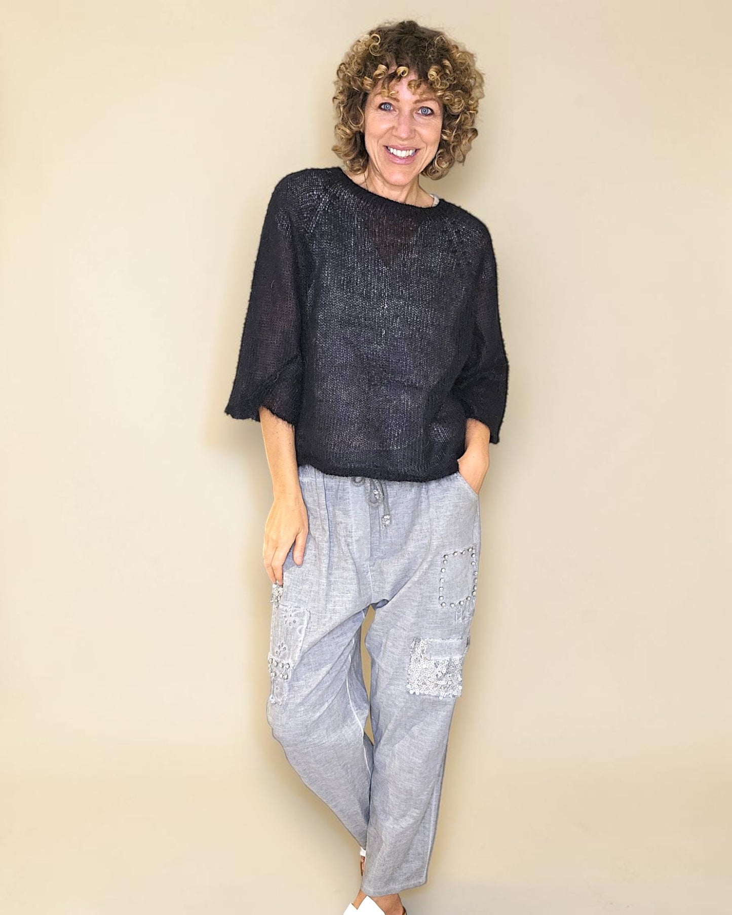 Black See Through 75% Mohair Blend Top