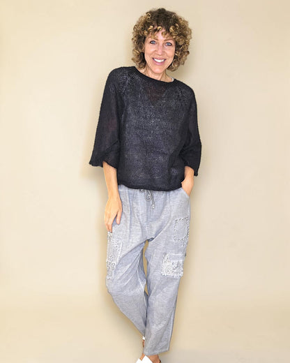 Black See Through 75% Mohair Blend Top