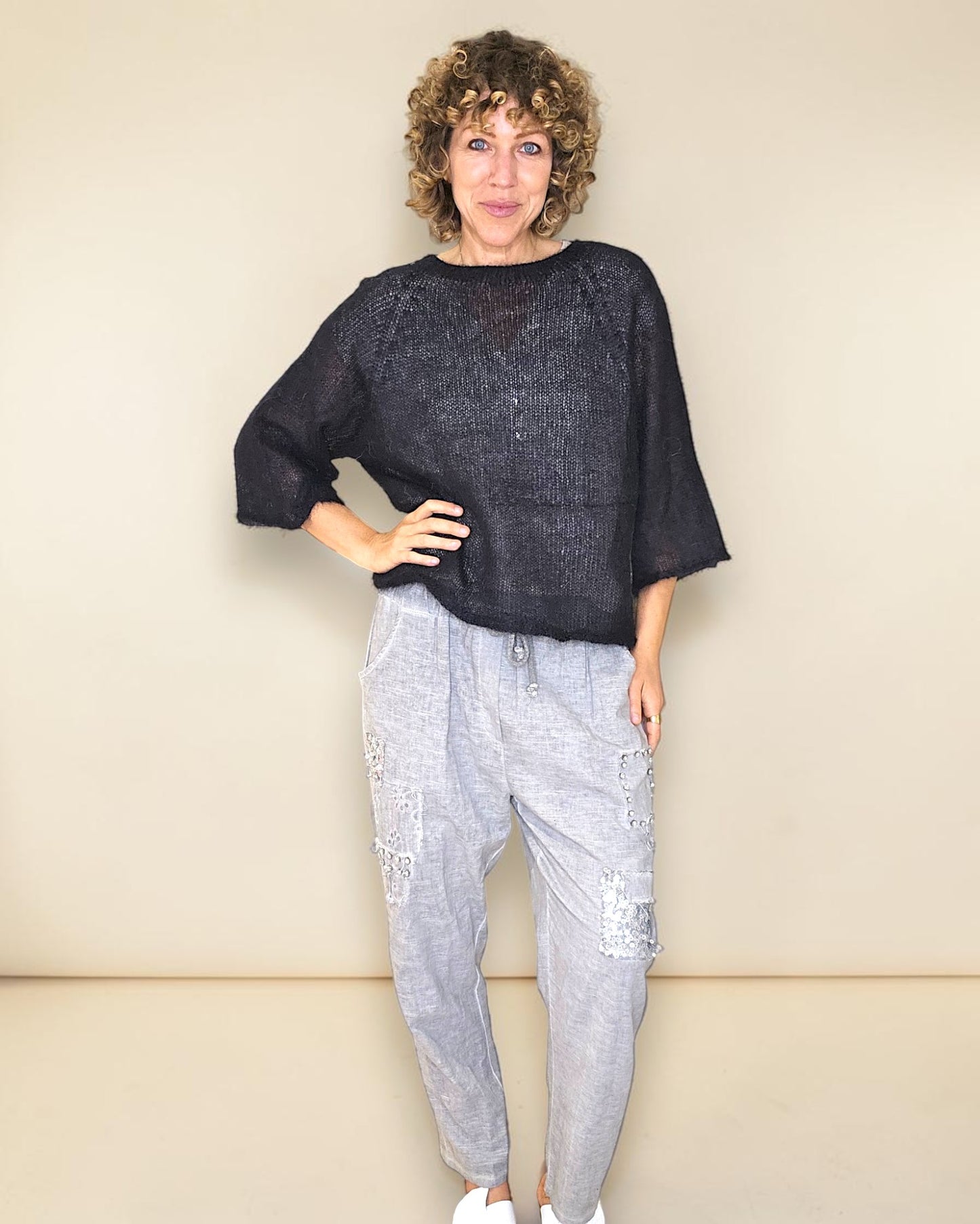 Black See Through 75% Mohair Blend Top