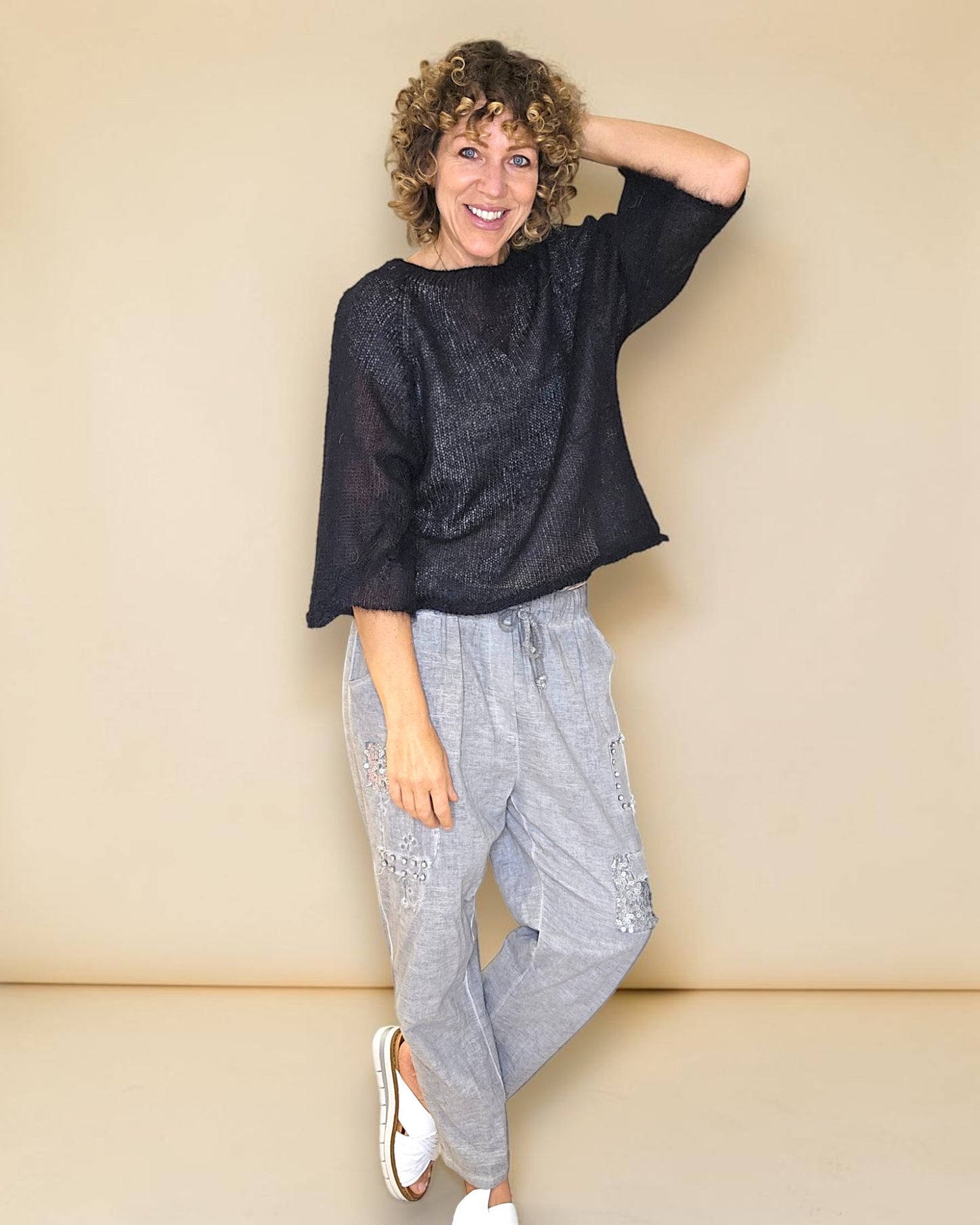 Black See Through 75% Mohair Blend Top