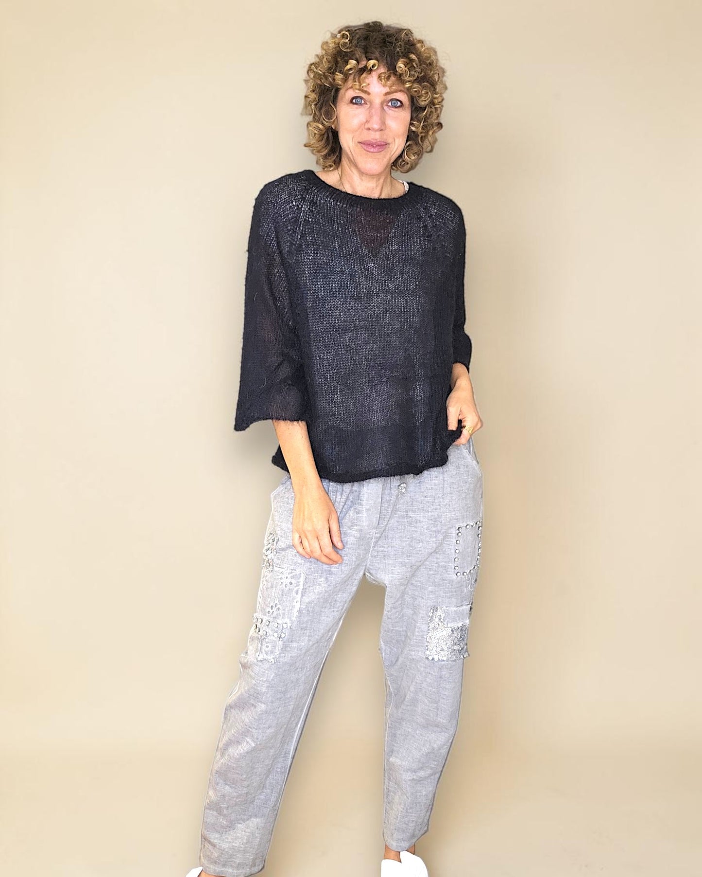Black See Through 75% Mohair Blend Top
