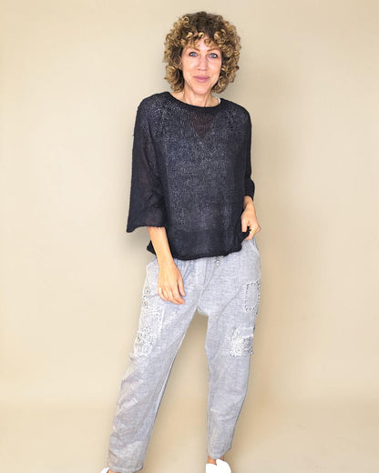 Black See Through 75% Mohair Blend Top