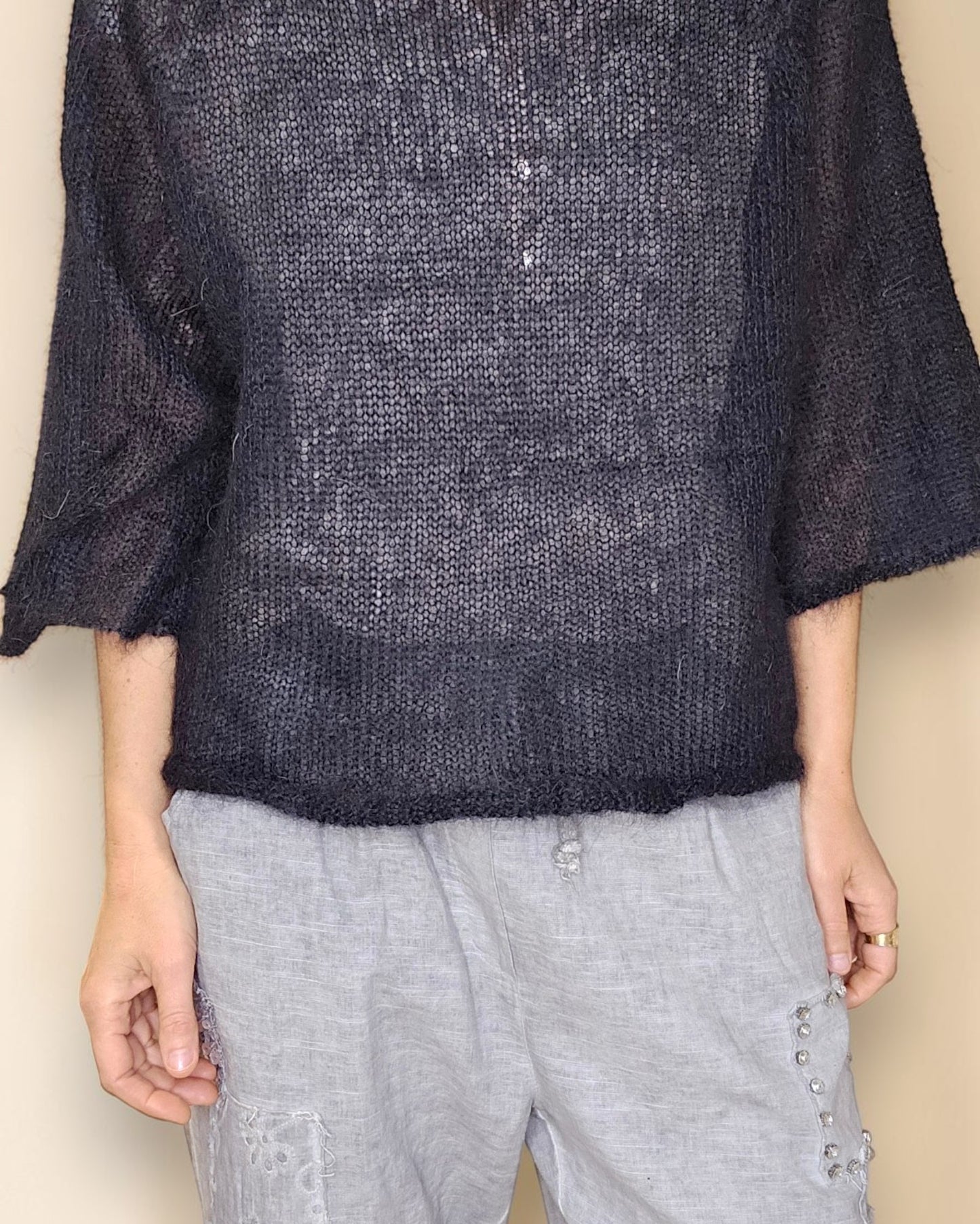 Black See Through 75% Mohair Blend Top