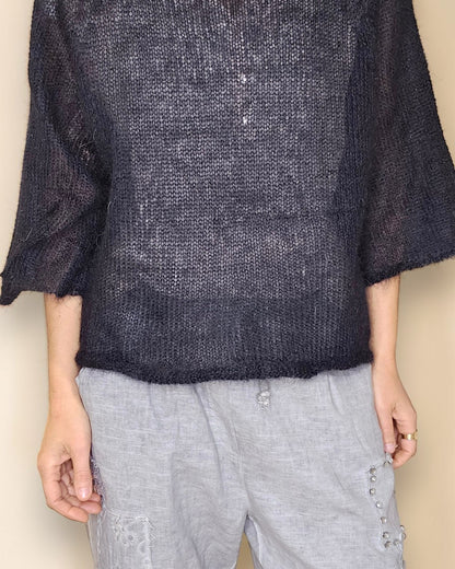 Black See Through 75% Mohair Blend Top