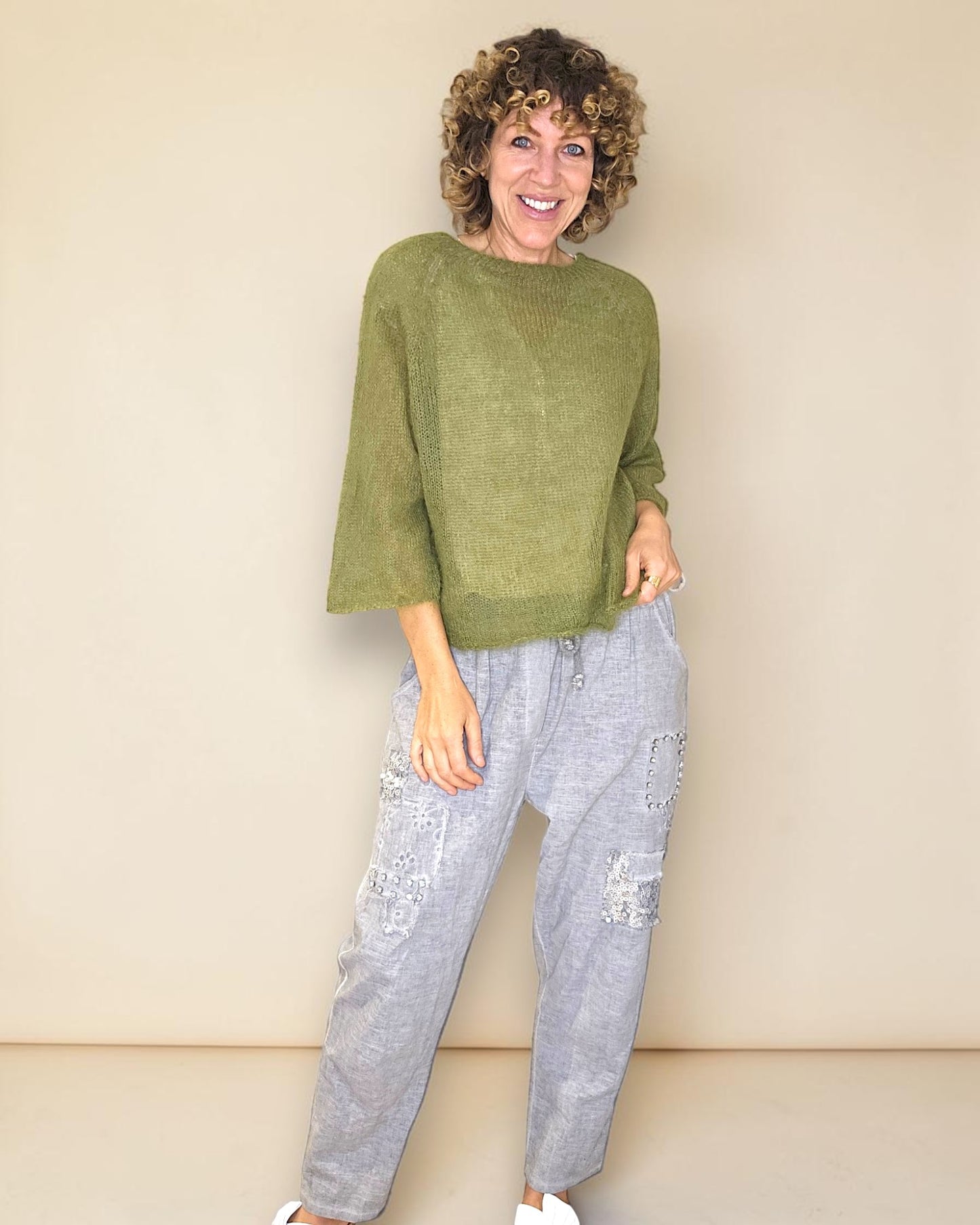 Forest See Through 75% Mohair Blend Top