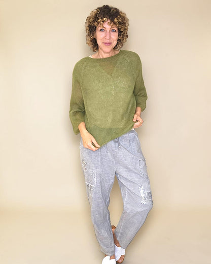 Forest See Through 75% Mohair Blend Top