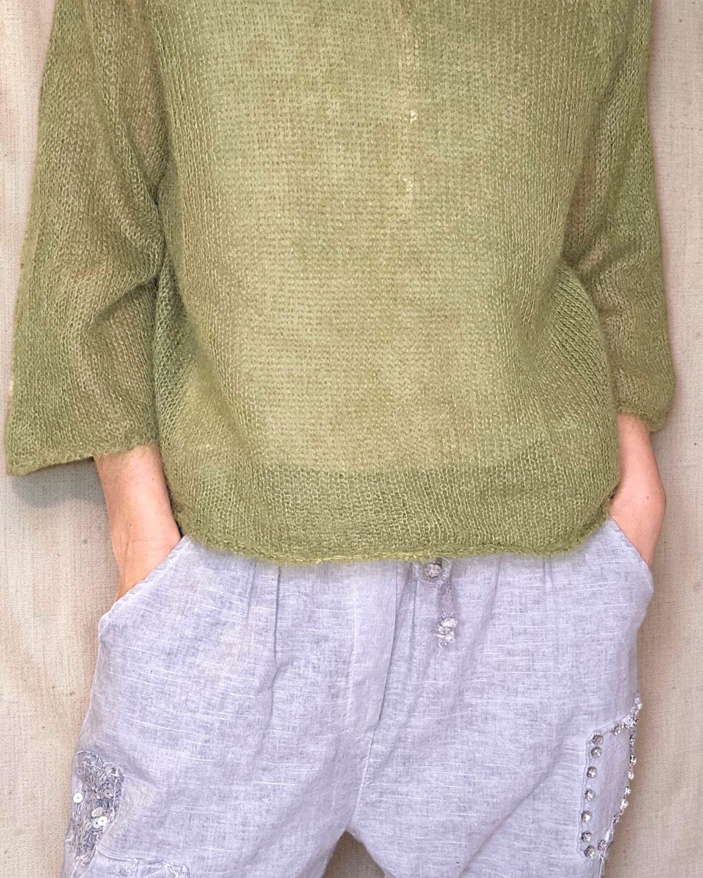 Forest See Through 75% Mohair Blend Top