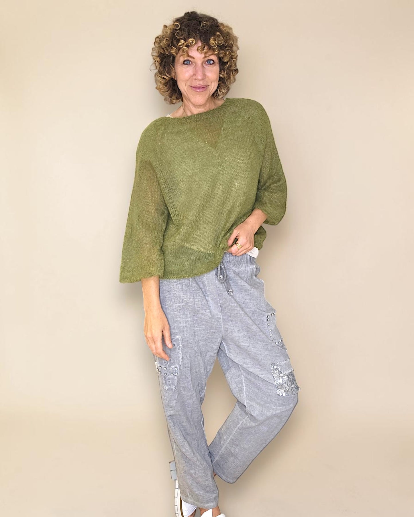 Forest See Through 75% Mohair Blend Top
