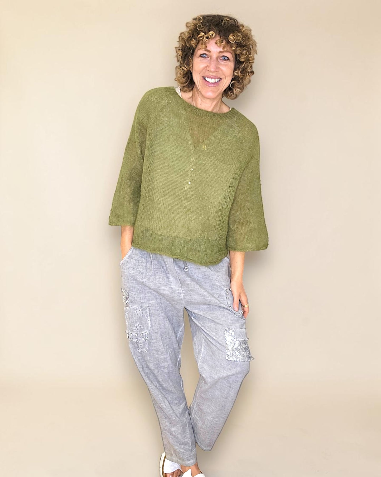 Forest See Through 75% Mohair Blend Top