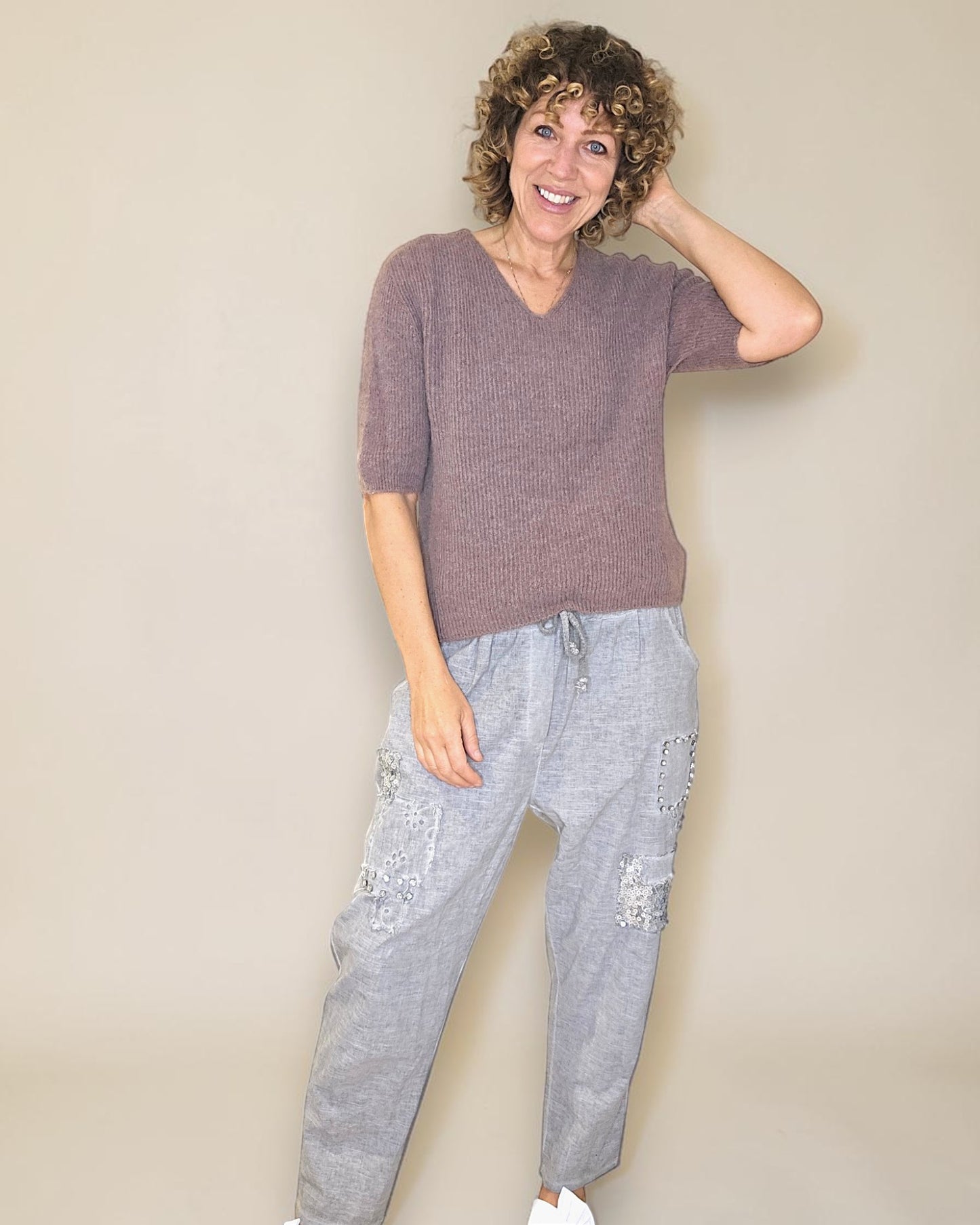 Lght Coffee Short Sl. Rib V-Neck Best Basics B. Alpaca Blend Sweater
