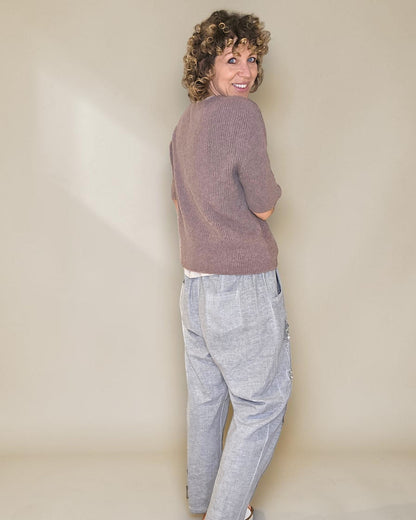 Lght Coffee Short Sl. Rib V-Neck Best Basics B. Alpaca Blend Sweater