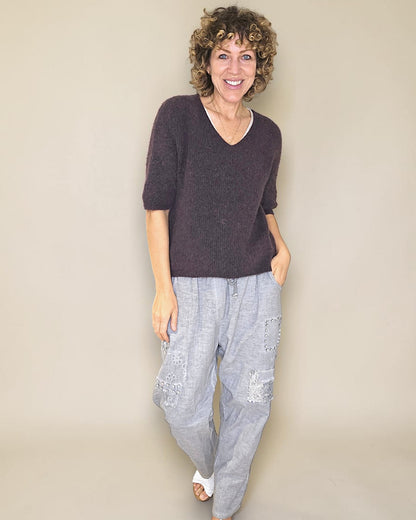 Drk Coffee Short Sl. Rib V-Neck Best Basics B. Alpaca Blend Sweater