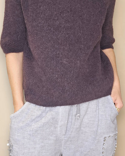 Drk Coffee Short Sl. Rib V-Neck Best Basics B. Alpaca Blend Sweater