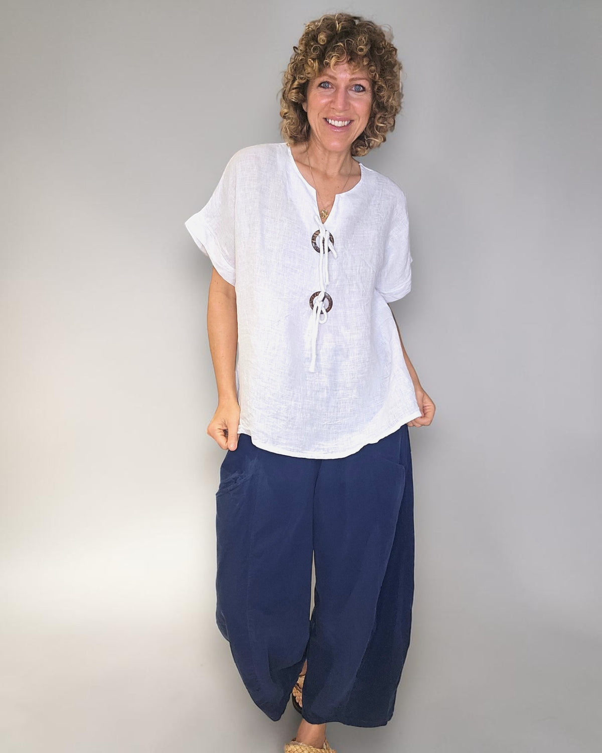 White Deux Button Top