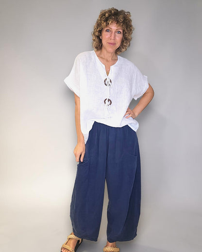 White Deux Button Top