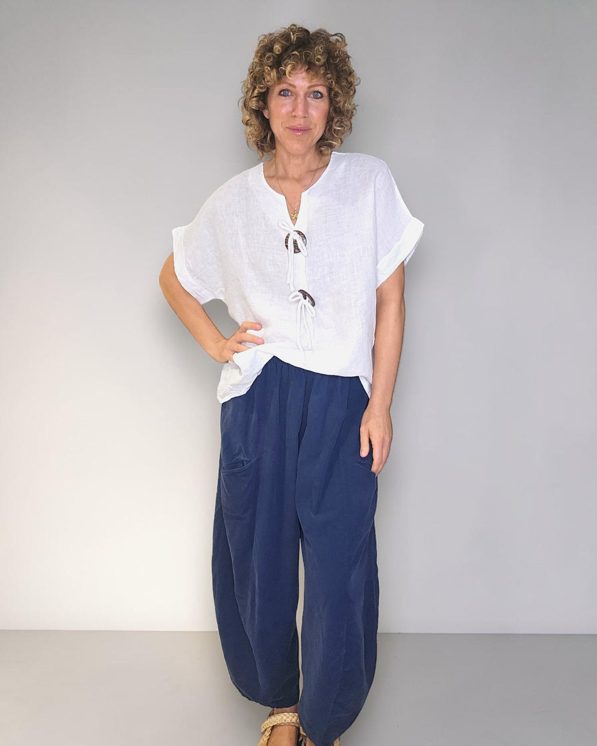 White Deux Button Top