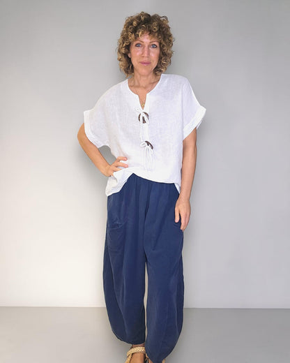 White Deux Button Top