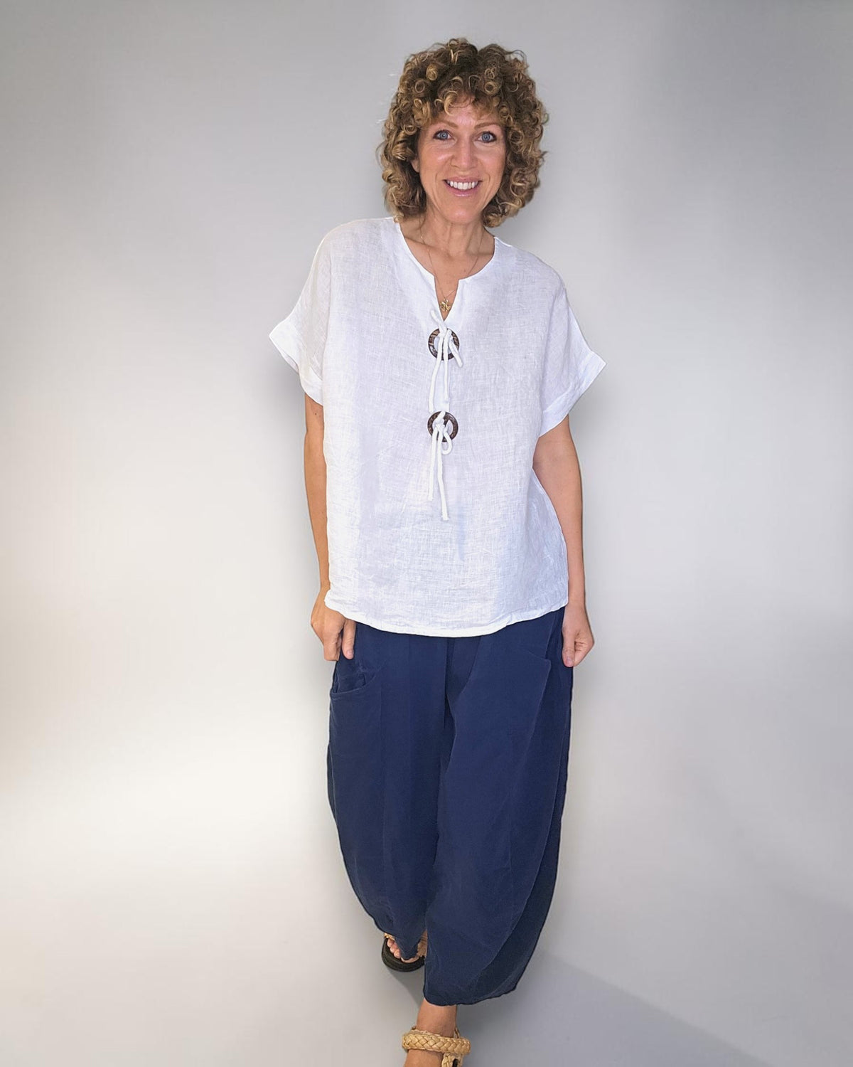 White Deux Button Top