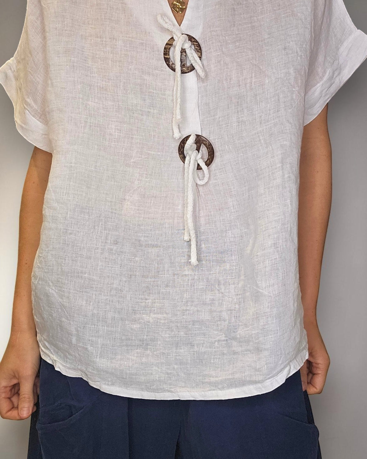 White Deux Button Top
